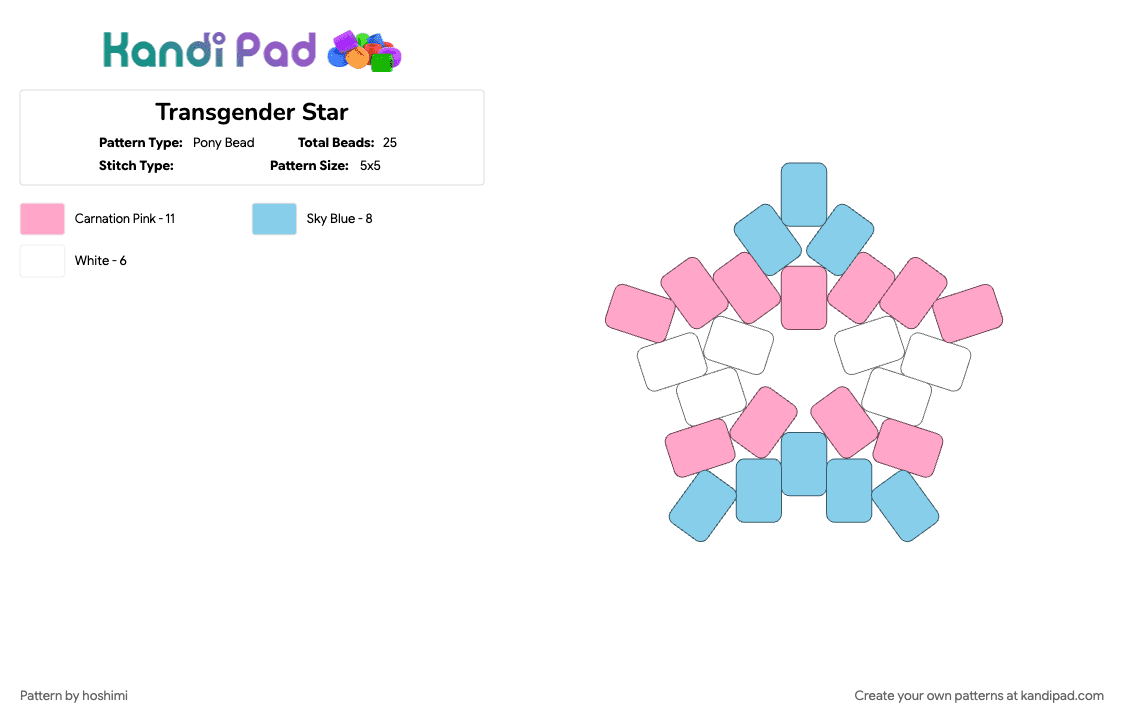 Transgender Star - Pony Bead Pattern by hoshimi on Kandi Pad - light blue, pink, star, trans