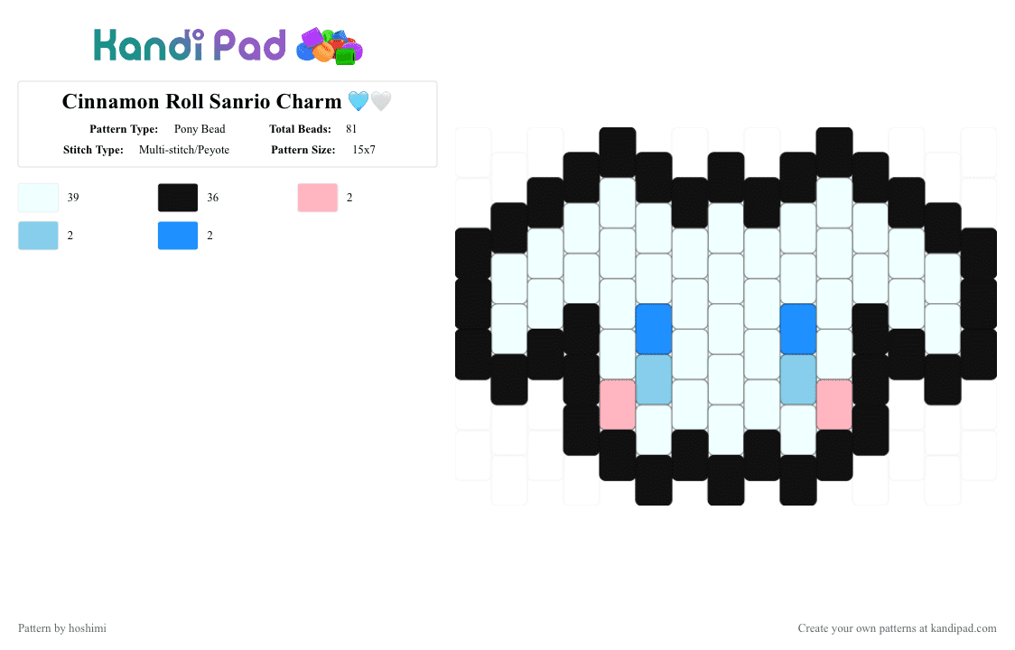 Cinnamon Roll Sanrio Charm 🩵🤍 - Pony Bead Pattern by hoshimi on Kandi Pad - charm, cinnamon roll, cute, hello kitty, light blue, pink, saniro, white