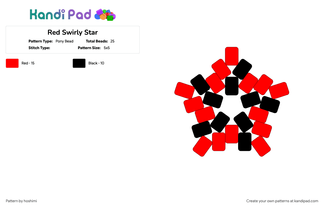 Red Swirly Star - Pony Bead Pattern by hoshimi on Kandi Pad - black, red, star, swirl