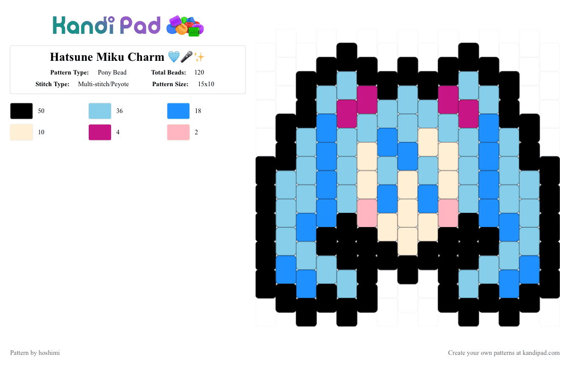 Hatsune Miku Charm 🩵🎤✨ - Pony Bead Pattern by hoshimi on Kandi Pad - light blue,miku,vocaloid,hatsune miku,cute,charm