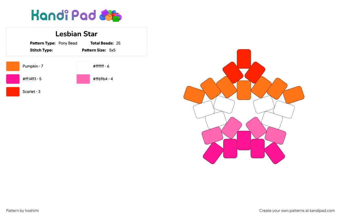 Lesbian Star - Pony Bead Pattern by hoshimi on Kandi Pad - lesbian, orange, pink, star, wlw