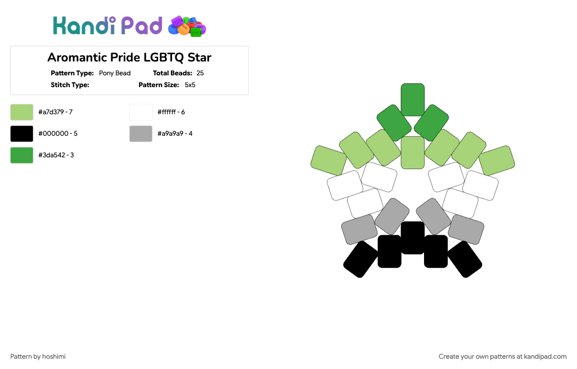 Aromantic Pride LGBTQ Star - Pony Bead Pattern by hoshimi on Kandi Pad - aromantic, beige, green, lgbtq, pride, star