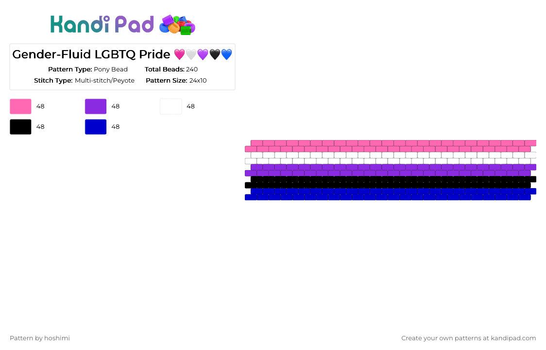 Gender-Fluid LGBTQ Pride 🩷🤍💜🖤💙 - Pony Bead Pattern by hoshimi on Kandi Pad - gay, genderfluid, lgbtq, pink, pride, purple