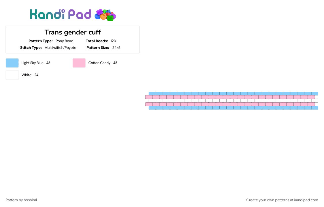 Trans gender cuff - Pony Bead Pattern by hoshimi on Kandi Pad - light blue, pink