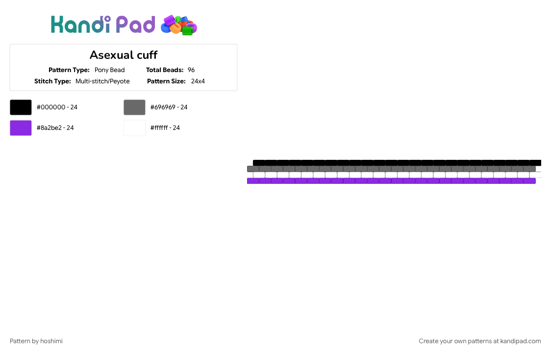 Asexual cuff - Pony Bead Pattern by hoshimi on Kandi Pad - gray, purple