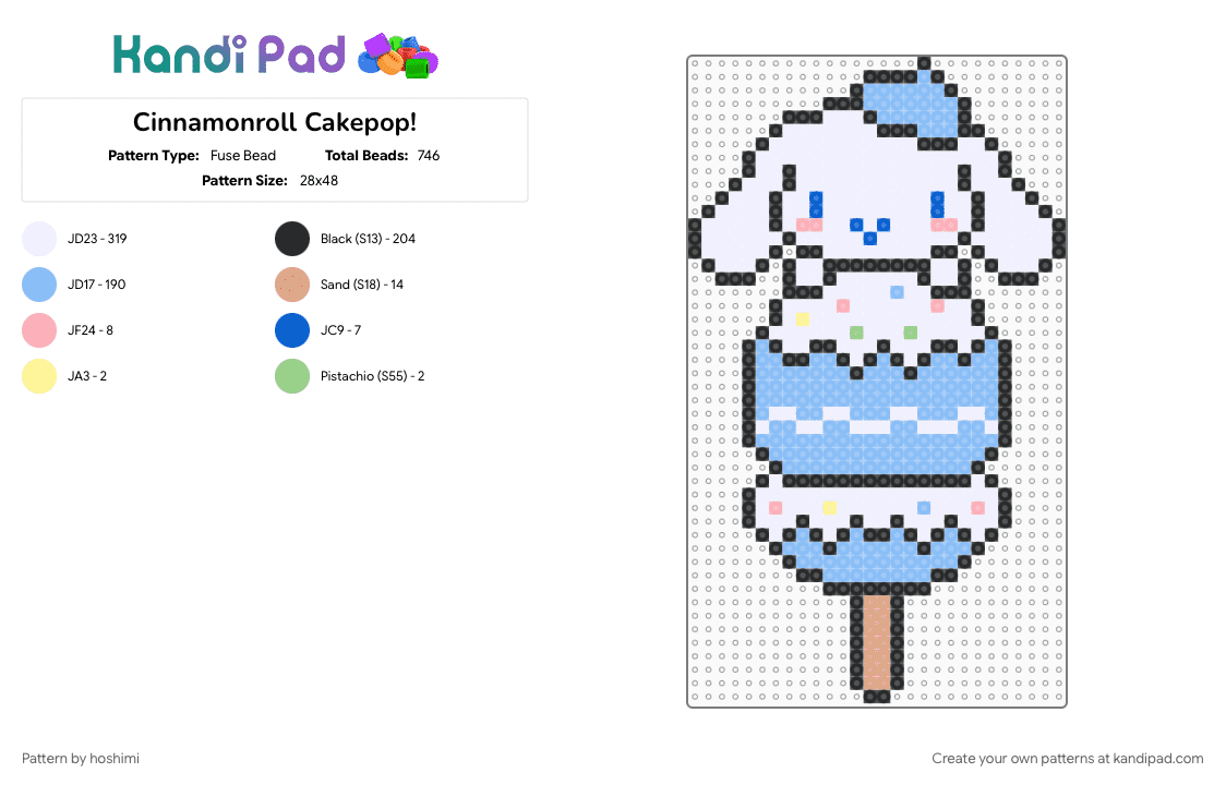 Cinnamonroll Cakepop! - Fuse Bead Pattern by hoshimi on Kandi Pad - cakepop, cinnamonroll, cute, cutecore, light blue, white