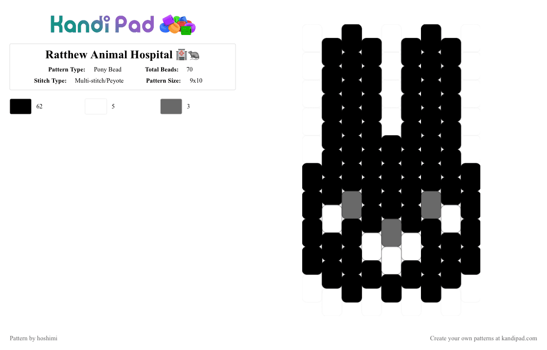 Ratthew Animal Hospital 🏥🐀 - Pony Bead Pattern by hoshimi on Kandi Pad - black,gray,white,ratthew,animal hospital,animal hospital ratthew