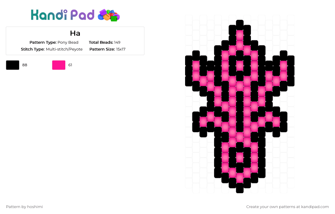Ha - Pony Bead Pattern by hoshimi on Kandi Pad - black, pink