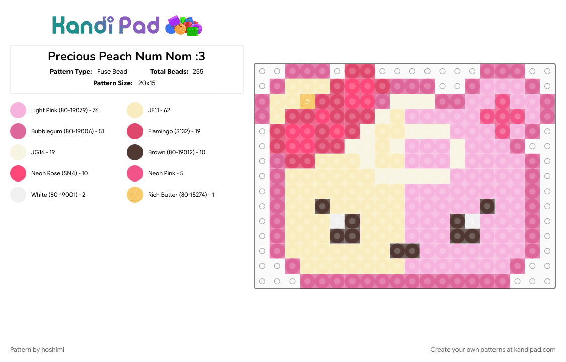 Precious Peach Num Nom :3 - Fuse Bead Pattern by hoshimi on Kandi Pad - beige, num nom, num noms, pink, precious peach, preciouspeach