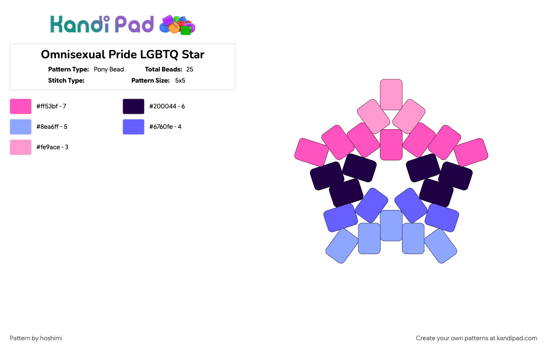 Omnisexual Pride LGBTQ Star - Pony Bead Pattern by hoshimi on Kandi Pad - lgbtq, omni, omnisexual, pink, pride, purple, star