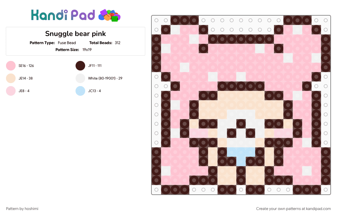 Snuggle bear pink - Fuse Bead Pattern by hoshimi on Kandi Pad - bear, brown, cute, cutecore, pink