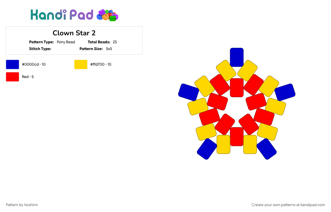 Clown Star 2 - Pony Bead Pattern by hoshimi on Kandi Pad - clown, clowncore, red, star, yellow