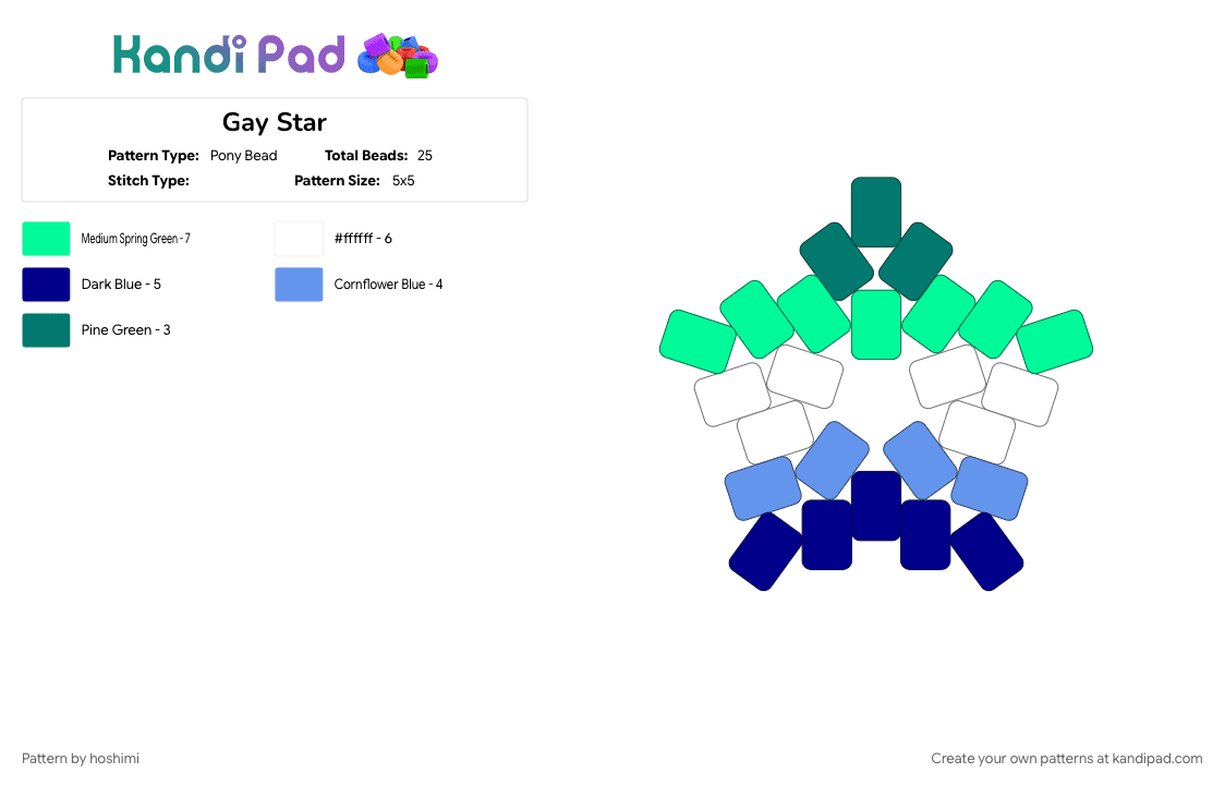 Gay Star - Pony Bead Pattern by hoshimi on Kandi Pad - gay, mlm, star, teal