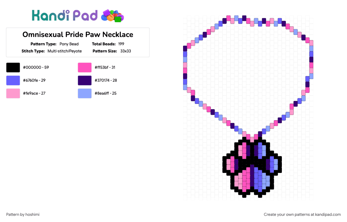 Omnisexual Pride Paw Necklace - Pony Bead Pattern by hoshimi on Kandi Pad - furry, gay, lgbtq, necklace, omni, omnisexual, paw, pink, pride