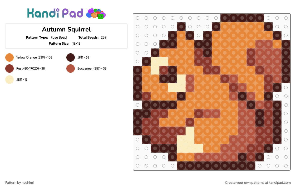 Autumn Squirrel - Fuse Bead Pattern by hoshimi on Kandi Pad - animal, autumn, brown, critter, orange, red, squirrel