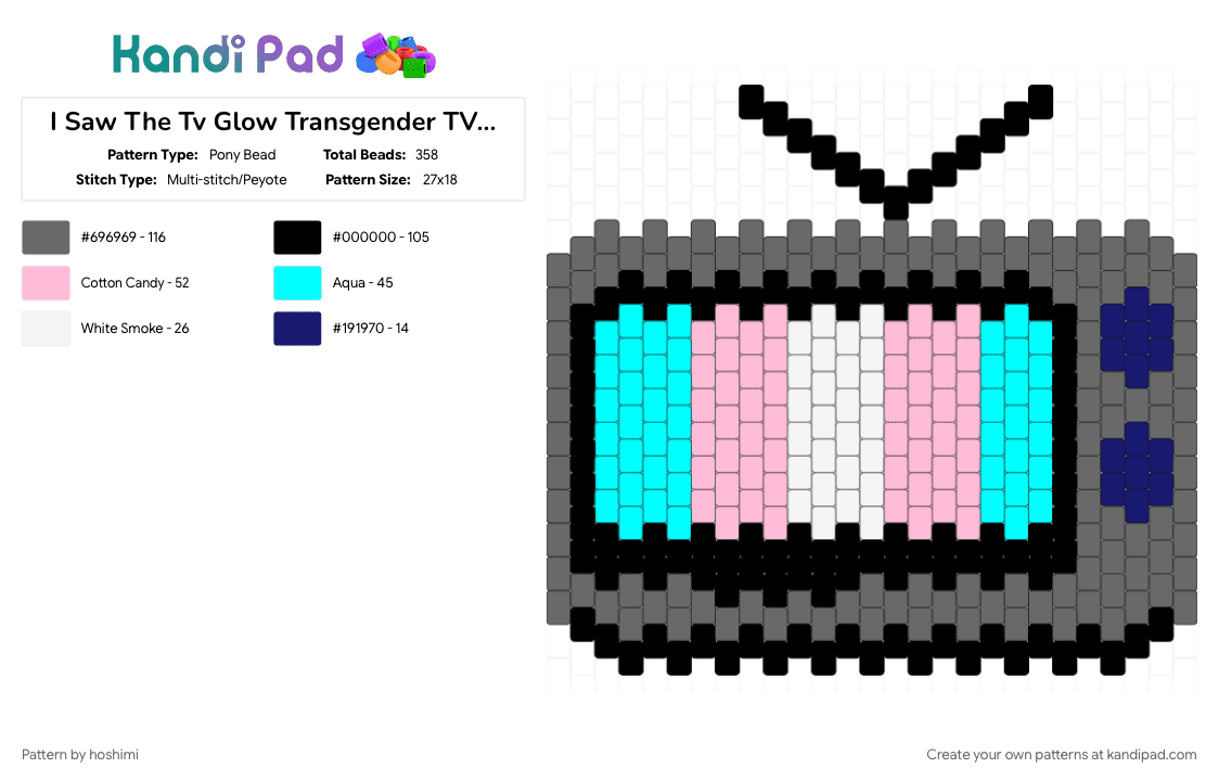 I Saw The Tv Glow Transgender TV (remix) - Pony Bead Pattern by hoshimi on Kandi Pad - gay, lgbtq, pride, queer, trans, transgender