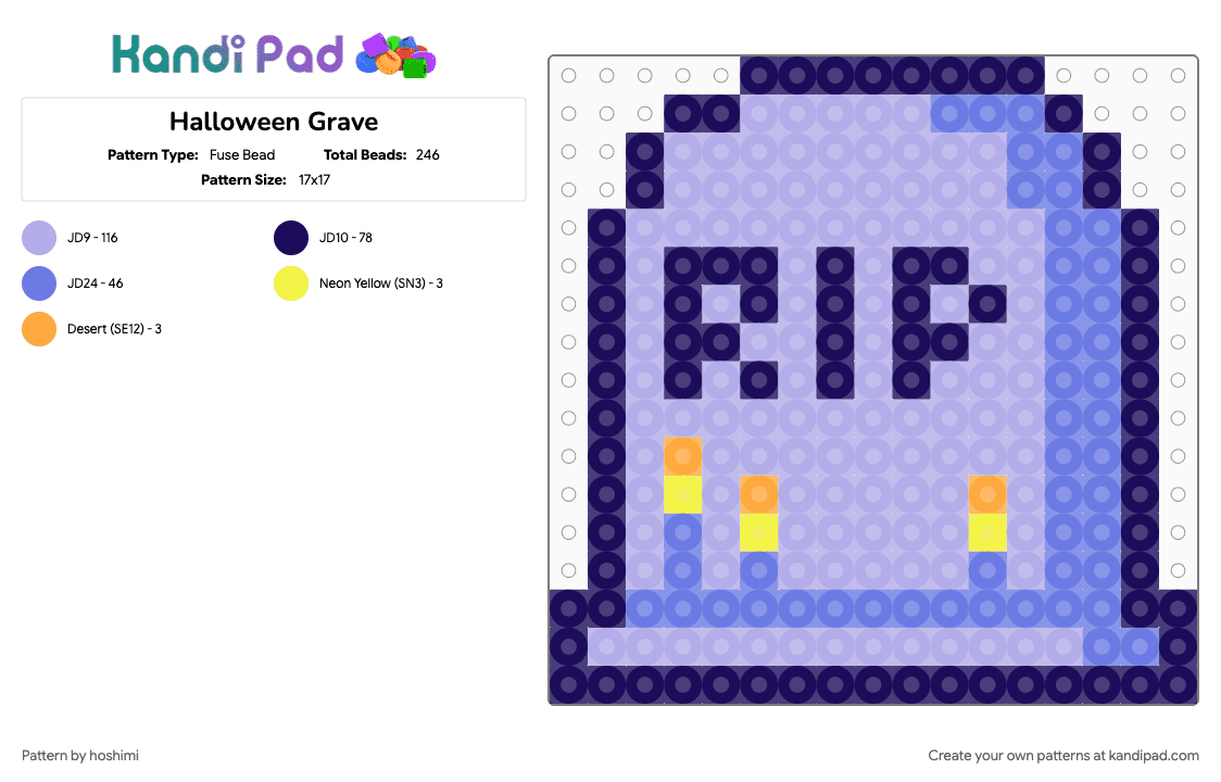 Halloween Grave - Fuse Bead Pattern by hoshimi on Kandi Pad - blue, grave, halloween, pink, purple, spooky, tombstone