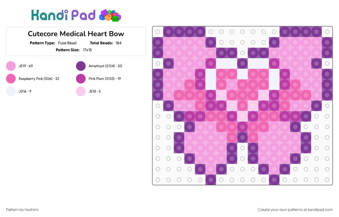 Cutecore Medical Heart Bow - Fuse Bead Pattern by hoshimi on Kandi Pad - bow, cute, cutecore, pink
