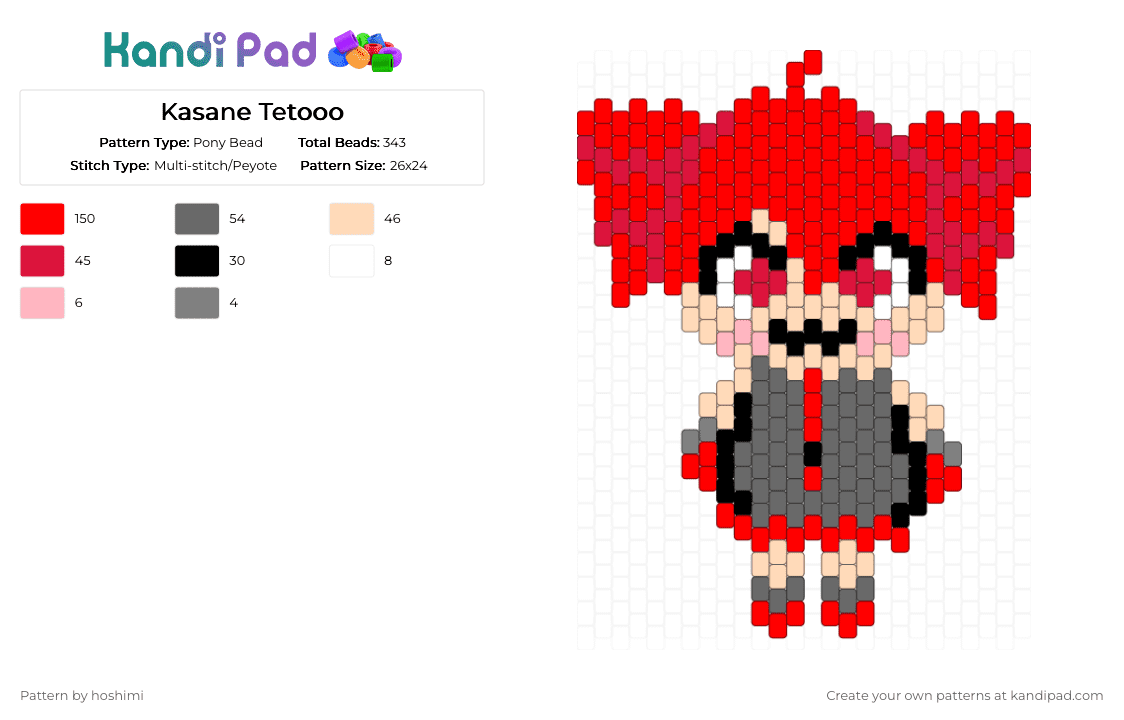 Kasane Tetooo - Pony Bead Pattern by hoshimi on Kandi Pad - kasane teto, miku, red, teto, utau, vocaloid