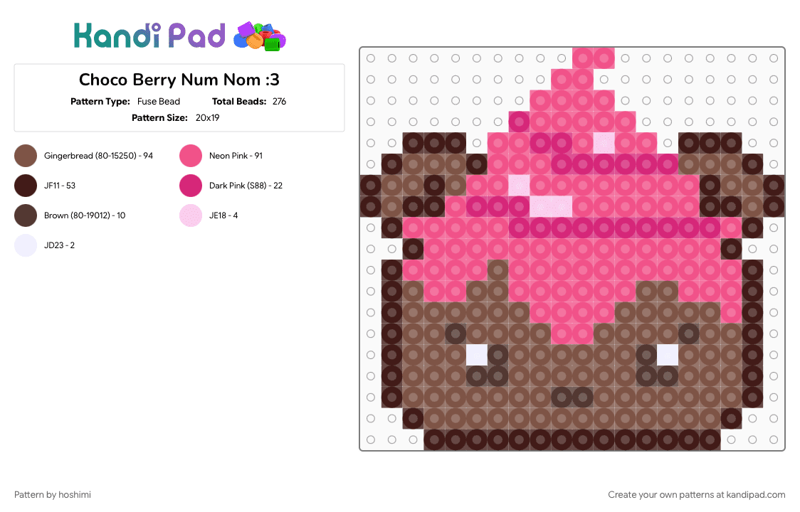 Choco Berry Num Nom :3 - Fuse Bead Pattern by hoshimi on Kandi Pad - choco berry, cotddessert, num nom, pink, tan