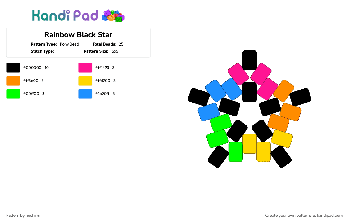 Rainbow Black Star - Pony Bead Pattern by hoshimi on Kandi Pad - colorful, cute, green, orange, rainbow, star