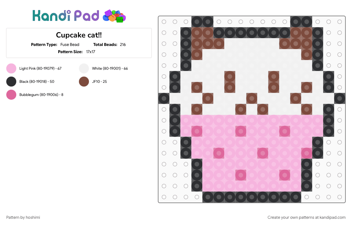 Cupcake cat!! - Fuse Bead Pattern by hoshimi on Kandi Pad - cat, cupcake, cupcake cat, cute, cutecore, pink