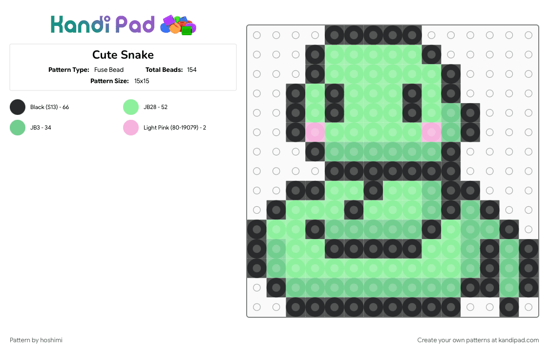 Cute Snake - Fuse Bead Pattern by hoshimi on Kandi Pad - animal, cute, snake, teal