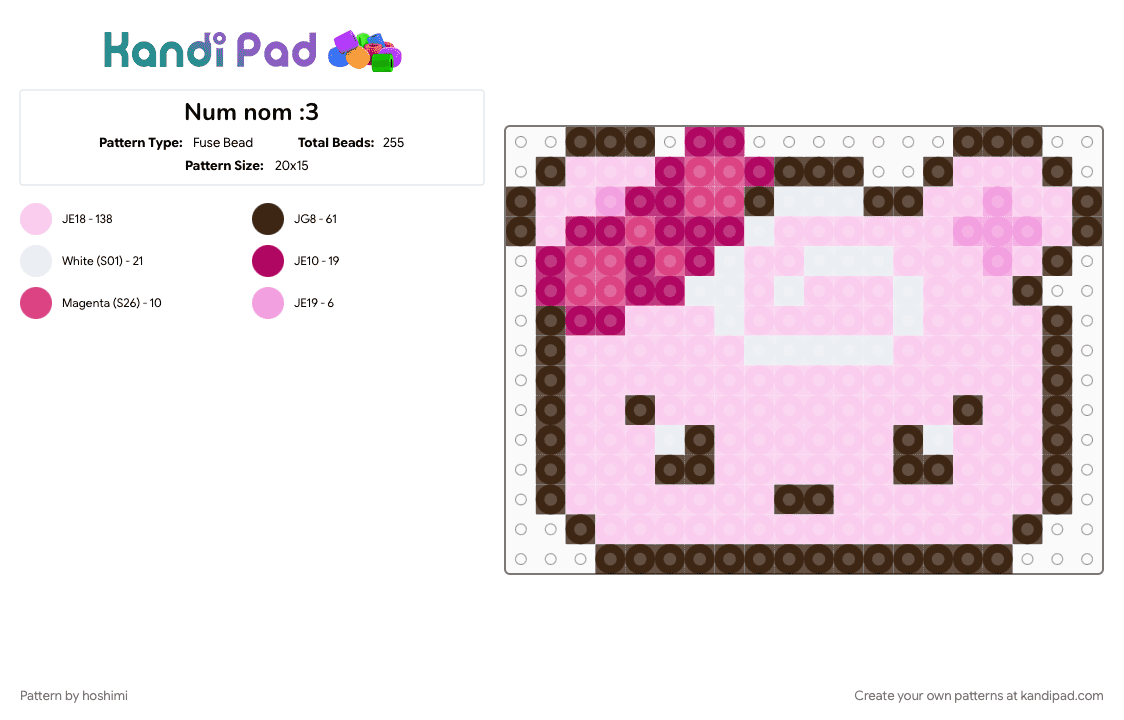 Num nom :3 - Fuse Bead Pattern by hoshimi on Kandi Pad - brown, cute, cutecore, num nom, numnom, pink