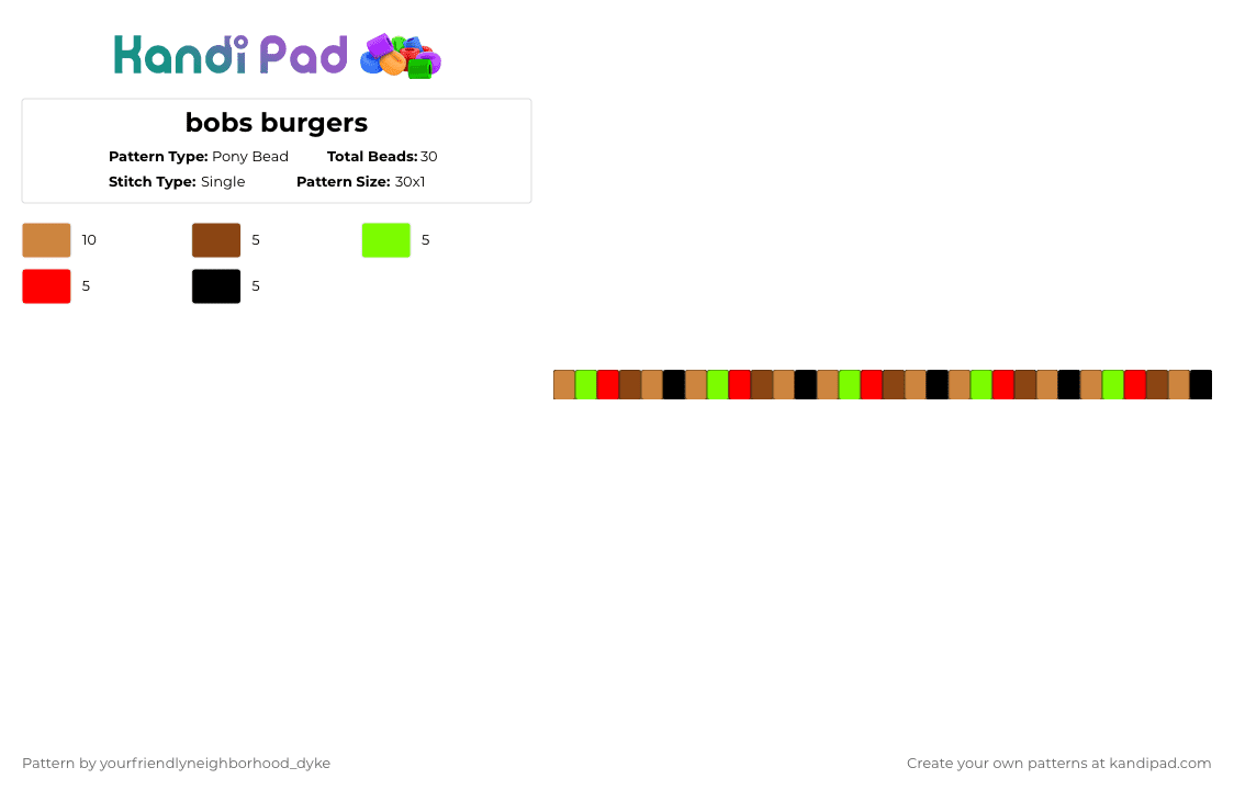 bobs burgers - Pony Bead Pattern by yourfriendlyneighborhood_dyke on Kandi Pad - orange,red
