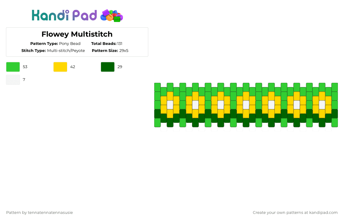 Flowey Multistitch - Pony Bead Pattern by tennatennatennasusie on Kandi Pad - green, yellow