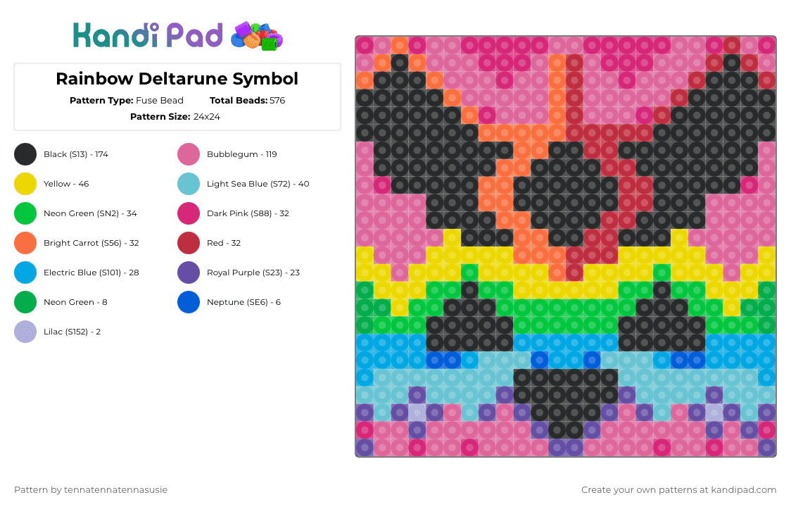 Rainbow Deltarune Symbol - Fuse Bead Pattern by tennatennatennasusie on Kandi Pad - pink,yellow,light blue