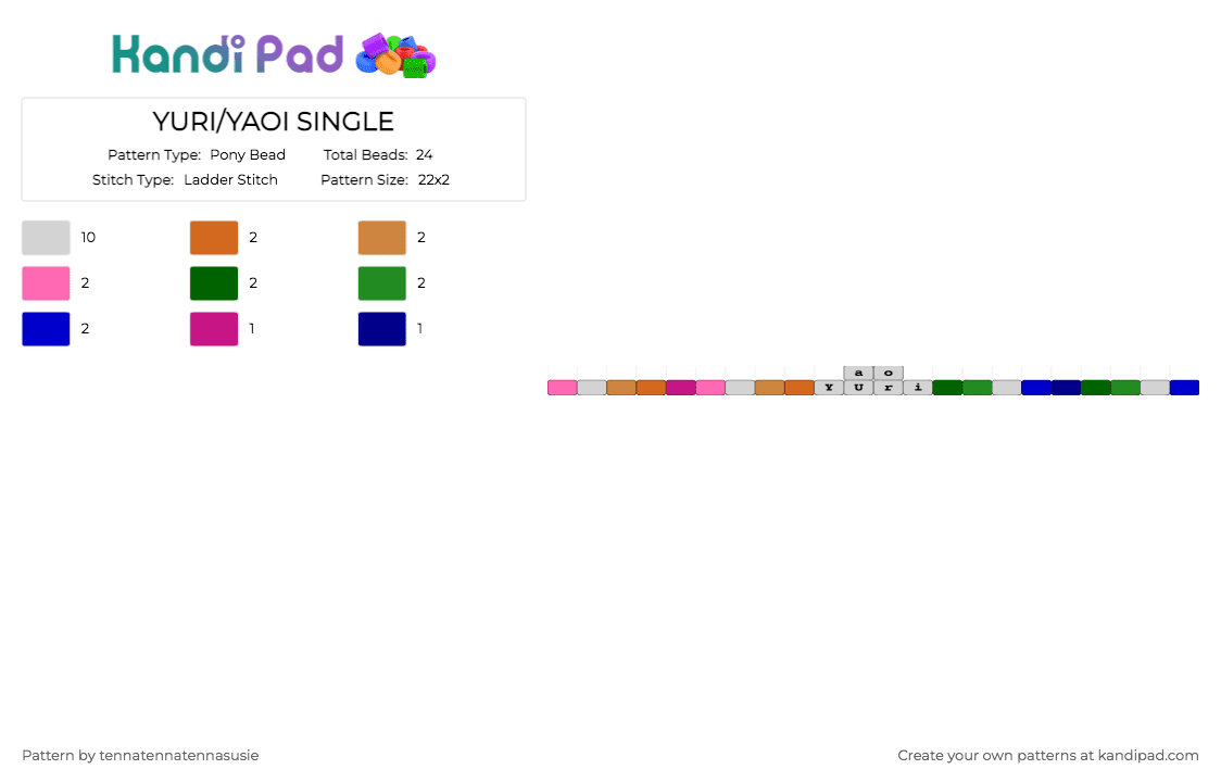 YURI/YAOI SINGLE - Pony Bead Pattern by tennatennatennasusie on Kandi Pad - green, orange