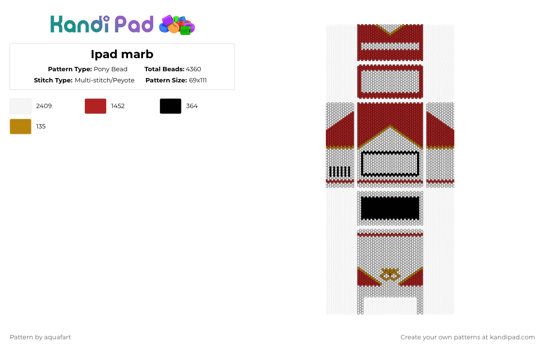 Ipad marb - Pony Bead Pattern by aquafart on Kandi Pad - white,red