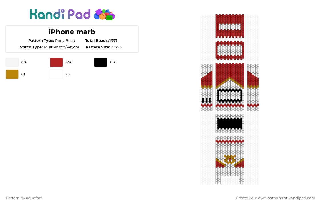 iPhone marb - Pony Bead Pattern by aquafart on Kandi Pad - red