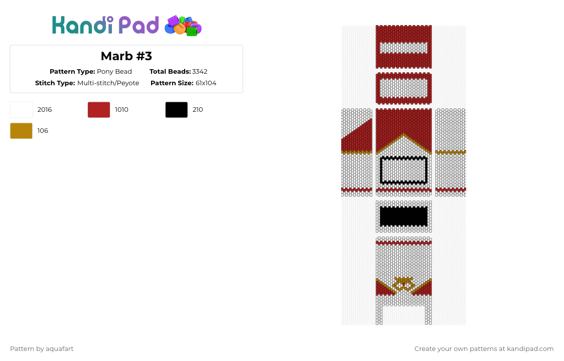Marb #3 - Pony Bead Pattern by aquafart on Kandi Pad - white,red