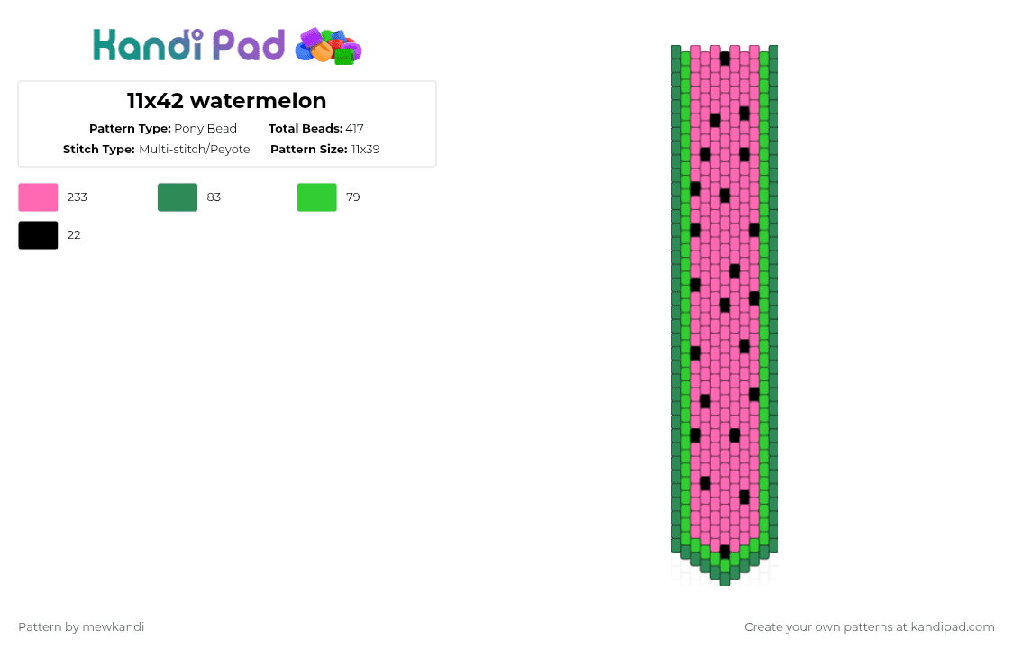 11x42 watermelon - Pony Bead Pattern by mewkandi on Kandi Pad - tie,necktie,watermelon,pink,green