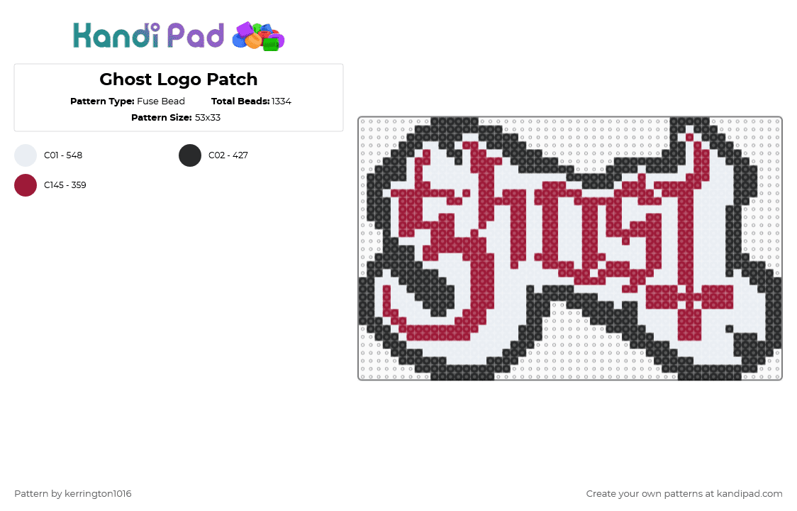 Ghost Logo Patch - Fuse Bead Pattern by kerrington1016 on Kandi Pad - red,white