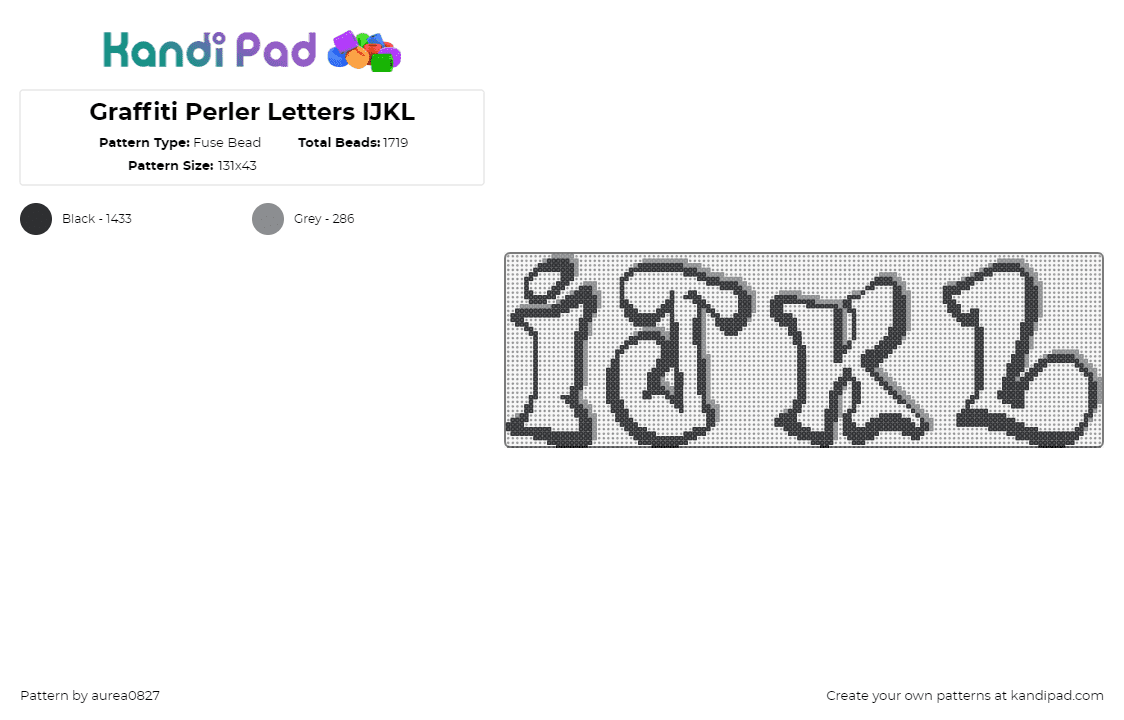 Graffiti Perler Letters IJKL - Fuse Bead Pattern by aurea0827 on Kandi Pad - graffiti,alphabet,text,outline,letters,ijkl,black