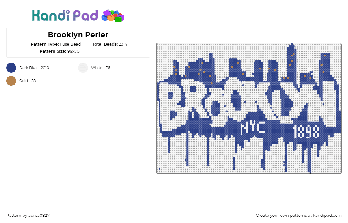 Brooklyn Perler - Fuse Bead Pattern by aurea0827 on Kandi Pad - brooklyn,new york city,logo,silhouette,text,graffiti,skyline,blue