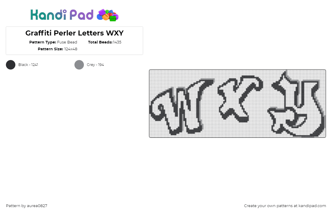 Graffiti Perler Letters WXY - Fuse Bead Pattern by aurea0827 on Kandi Pad - graffiti,alphabet,text,outline,letters,wxy,black