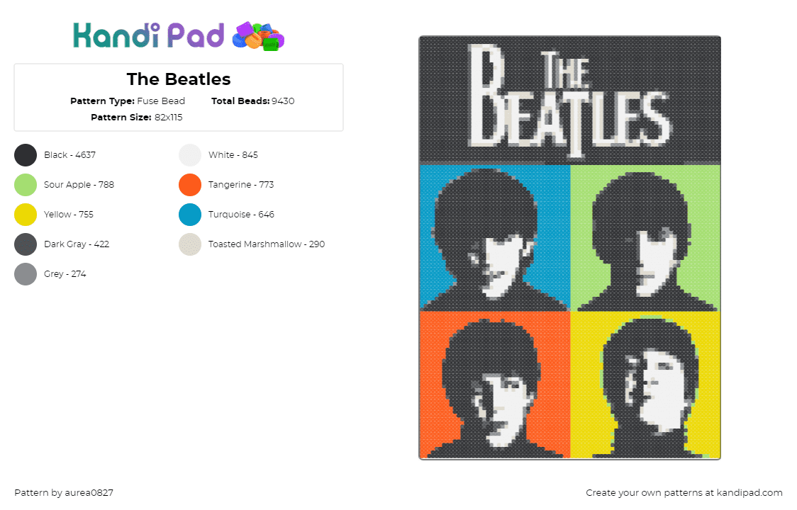 The Beatles - Fuse Bead Pattern by aurea0827 on Kandi Pad - beatles,poster,band,music,classic,colorful,silhouette,black,blue,gree,yellow,orange