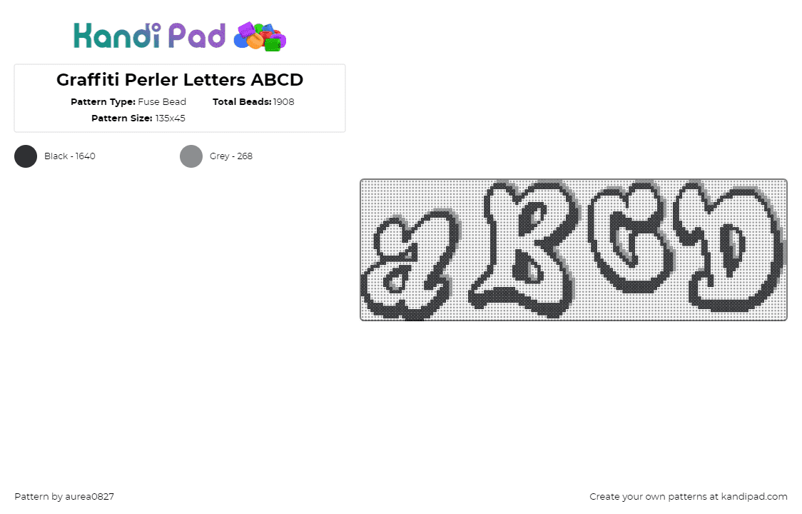 Graffiti Perler Letters ABCD - Fuse Bead Pattern by aurea0827 on Kandi Pad - grafitti,alphabet,letters,text,abcd,outline,black