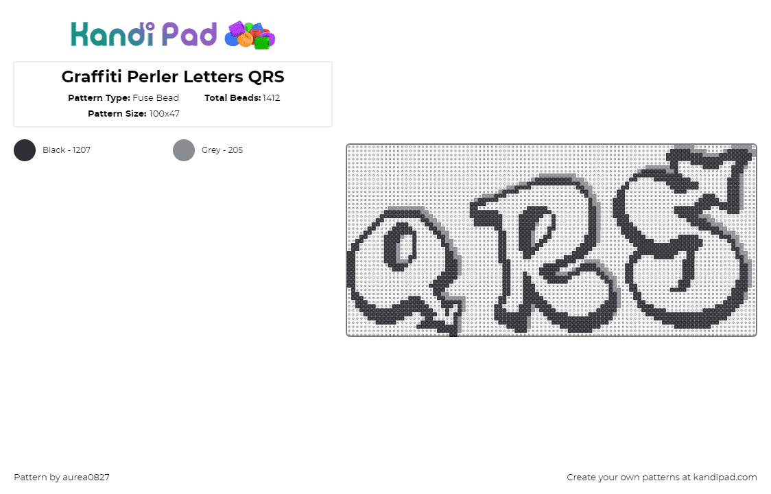 Graffiti Perler Letters QRS - Fuse Bead Pattern by aurea0827 on Kandi Pad - graffiti,alphabet,text,outline,letters,qrs,black