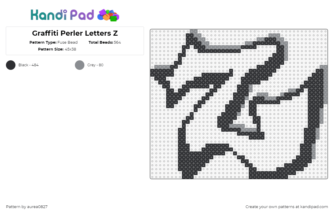 Graffiti Perler Letters Z - Fuse Bead Pattern by aurea0827 on Kandi Pad - graffiti,alphabet,text,outline,letter,z,black