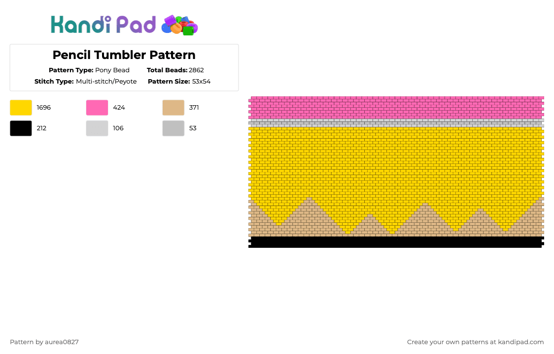 Pencil Tumbler Pattern - Pony Bead Pattern by aurea0827 on Kandi Pad - yellow