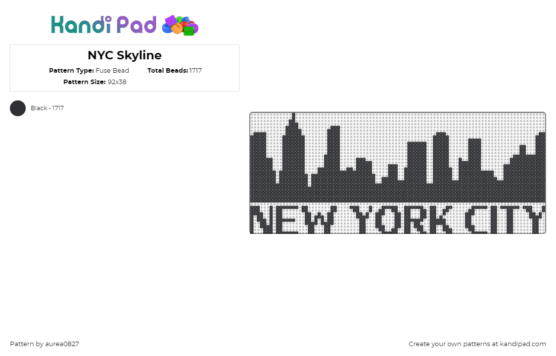 NYC Skyline - Fuse Bead Pattern by aurea0827 on Kandi Pad - new york city,skyline,silhouette,sign,text,black