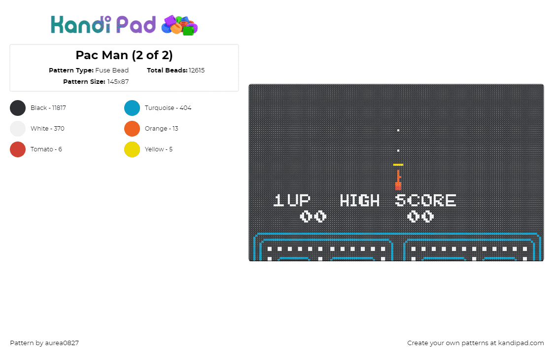 Pac Man (2 of 2) - Fuse Bead Pattern by aurea0827 on Kandi Pad - pac man,arcade,retro,video game,classic,level,black,teal