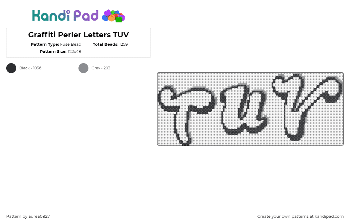 Graffiti Perler Letters TUV - Fuse Bead Pattern by aurea0827 on Kandi Pad - graffiti,alphabet,text,outline,letters,tuv,black