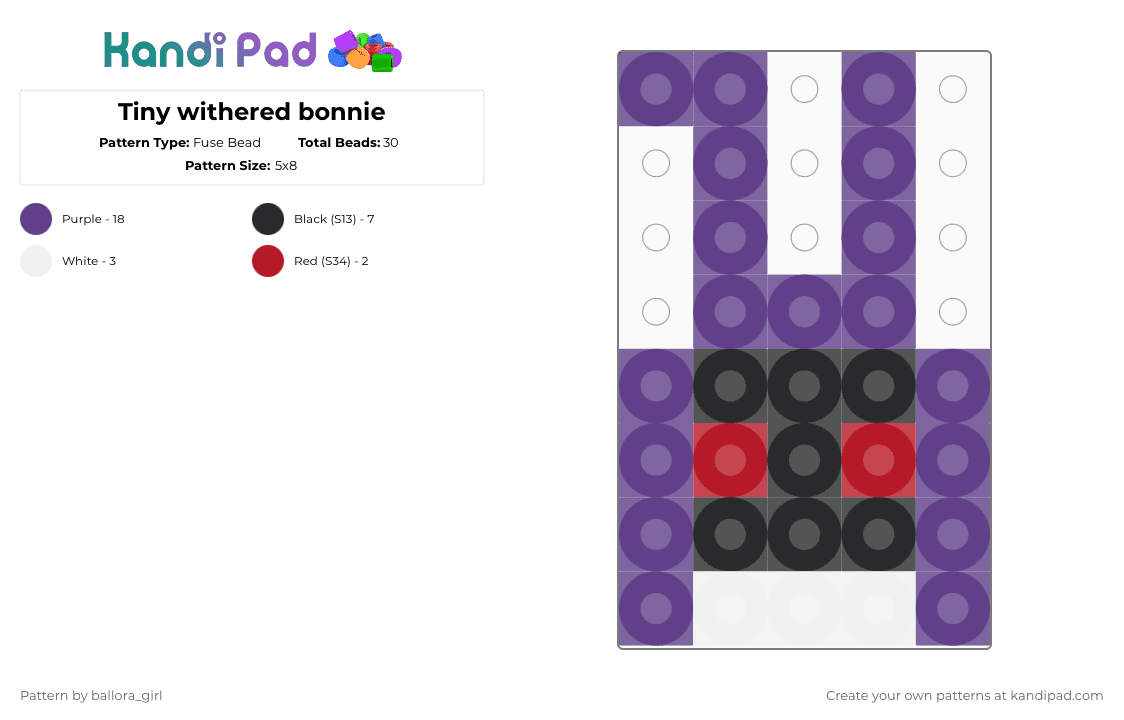 Tiny withered bonnie - Fuse Bead Pattern by ballora_girl on Kandi Pad - purple