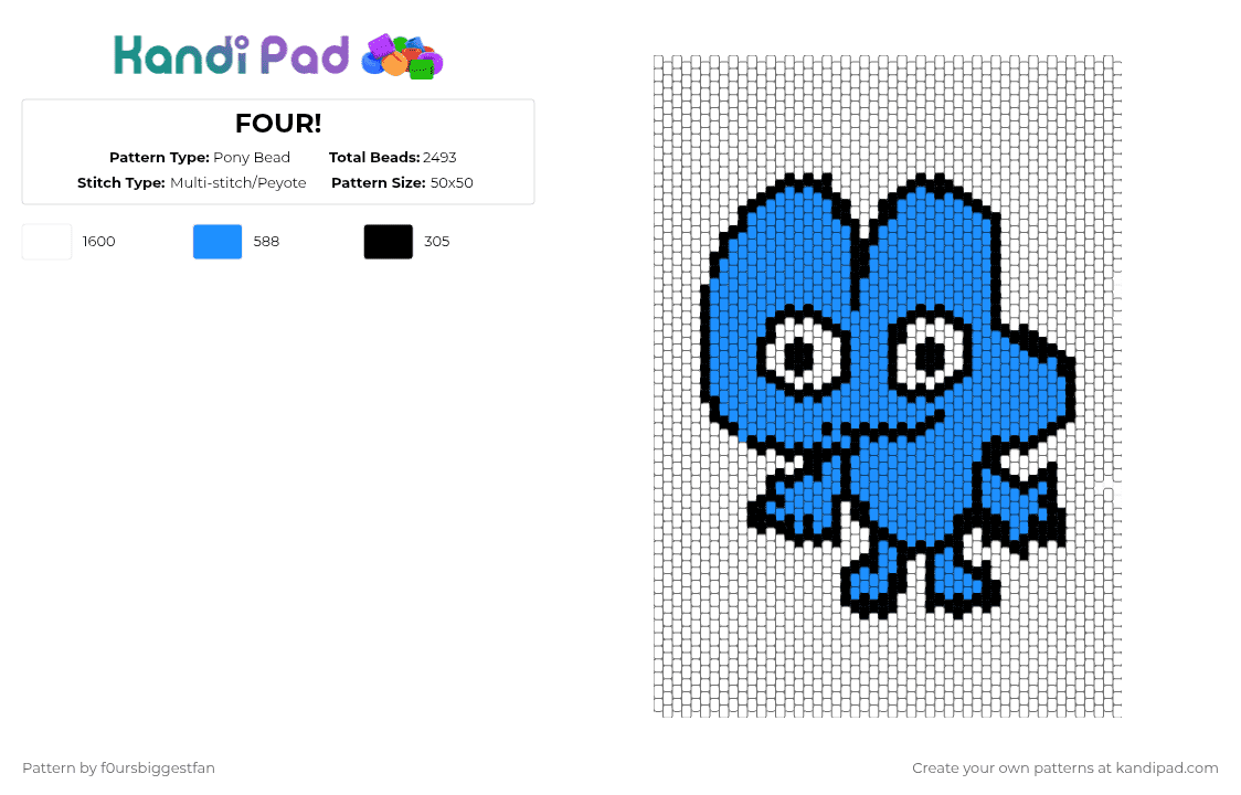 FOUR! - Pony Bead Pattern by f0ursbiggestfan on Kandi Pad - light blue, white